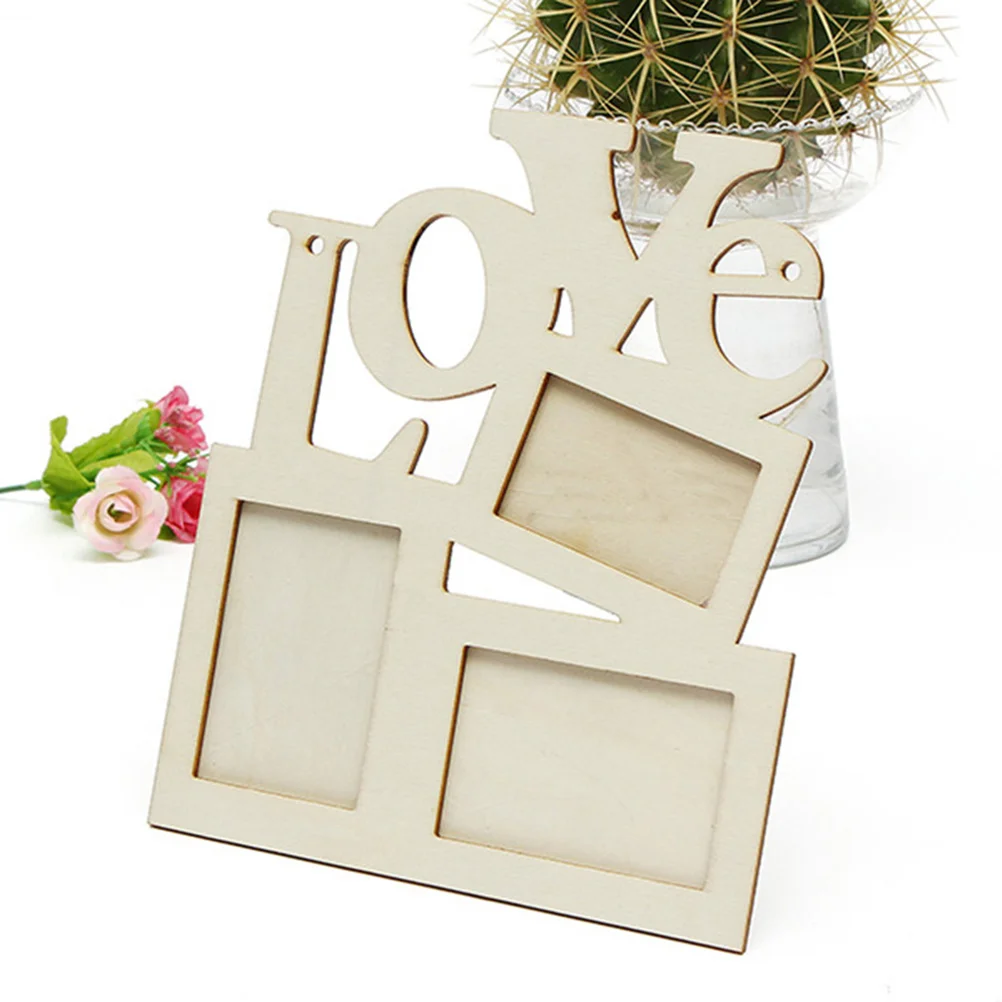 Hollow Love Wooden Photo Frame White Base DIY Picture Frame Decor wood love photo frame DIY Hollow Love Wooden Frame