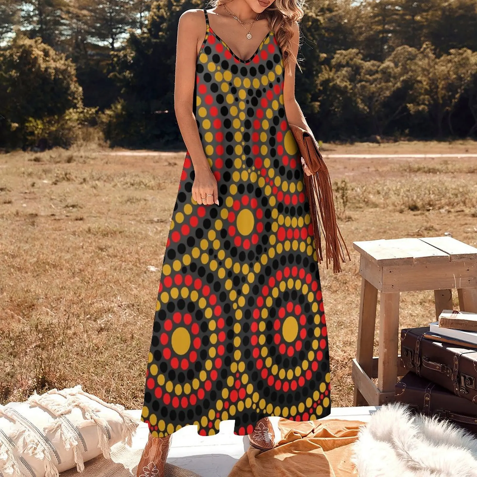 Awesome Aboriginal Dot Art Sleeveless Long Dress luxury dresses womens clothing beach outfits for women Dress