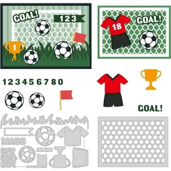 Plantillas de corte de acero al carbono con temática de fútbol, 2 piezas, Turf Soccer Goal Trophy, plantilla de Metal en relieve para álbum de recortes DIY