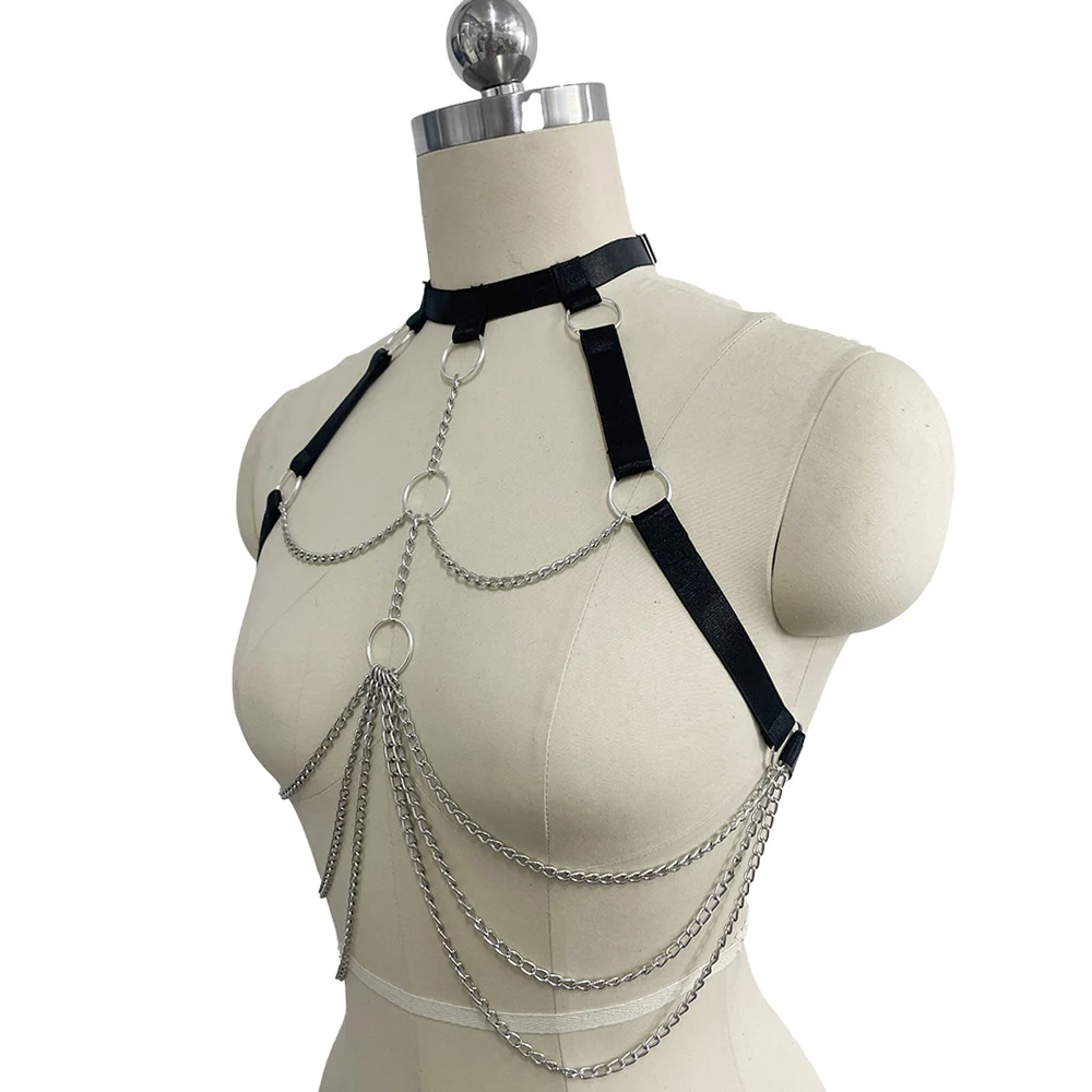 Women Body Cage Bra Sexy Lingerie Goth Bondage Body Harness Belt Elastic Ring Adjustable Crop Top Open Chest Bra Body chain