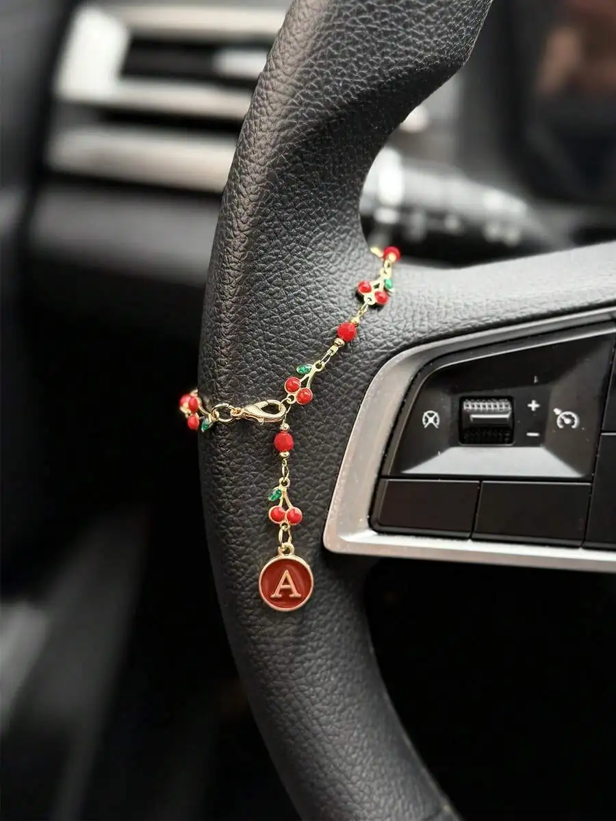 Car Steering Wheel Decorative Chain With Cherry Beads And Letter Charm