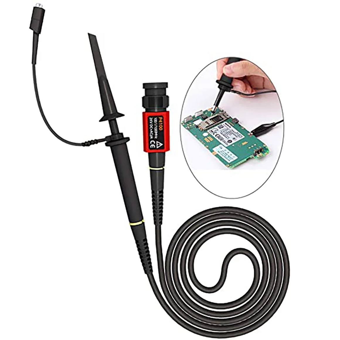 

P4100 Oscilloscope Probe 100:1 2KV High Voltage 100MHz Safety BNC Connector for Oscilloscope Adjustable Attenuation