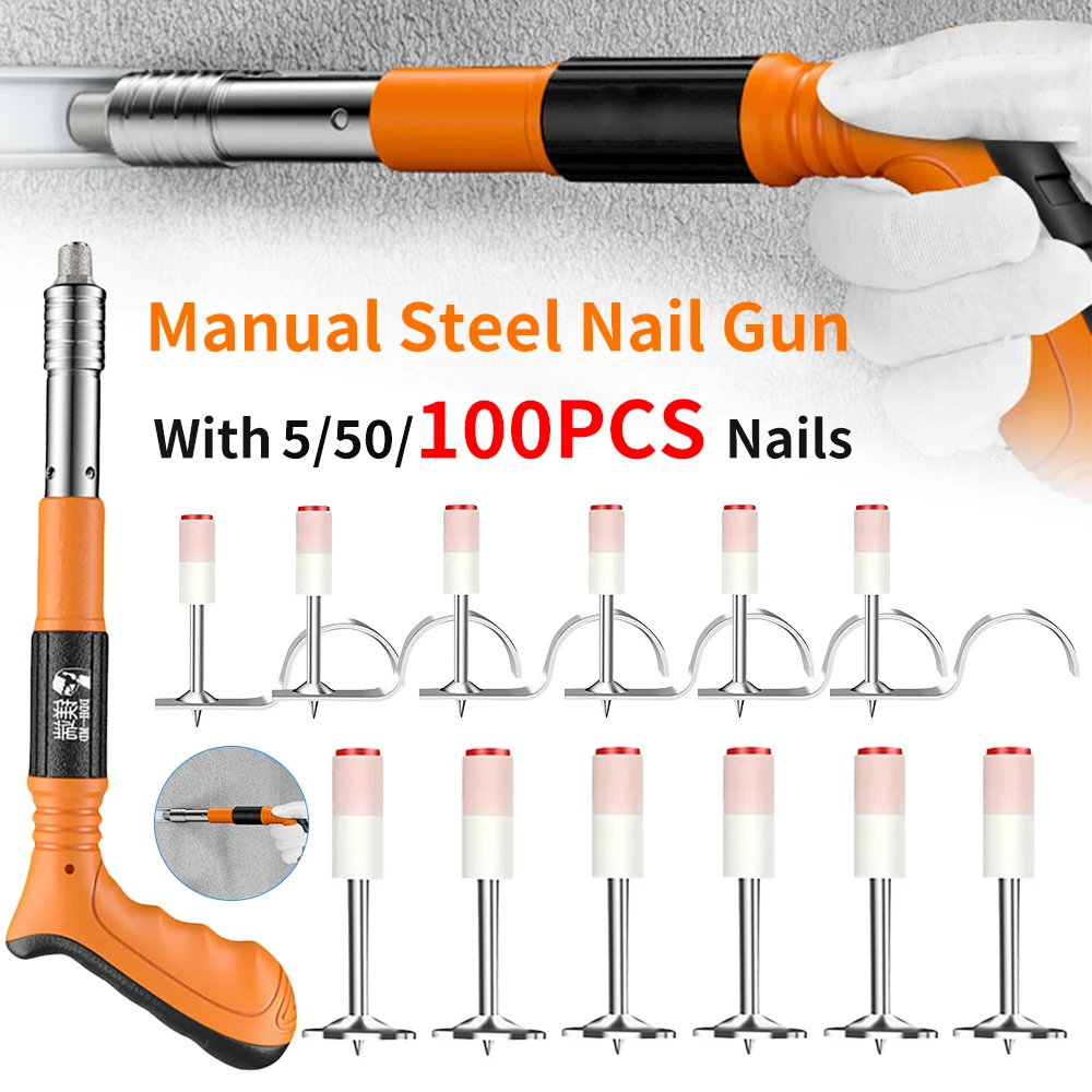 High-pressure Nail Gun Manual Mini Steel Nail Rivet Tool Home DIY Manual Steel Nail Gun Adjustable Strength With 5-100pcs Nails