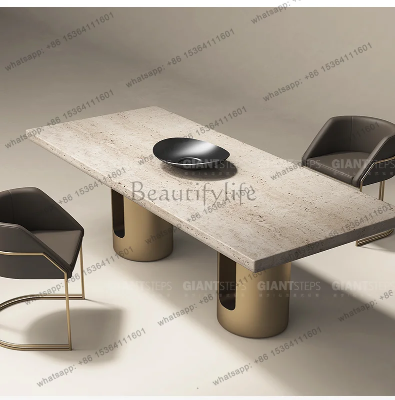 YJ  Natural marble dining table stainless steel light luxury rectangular simple modern high-end villa home dining table