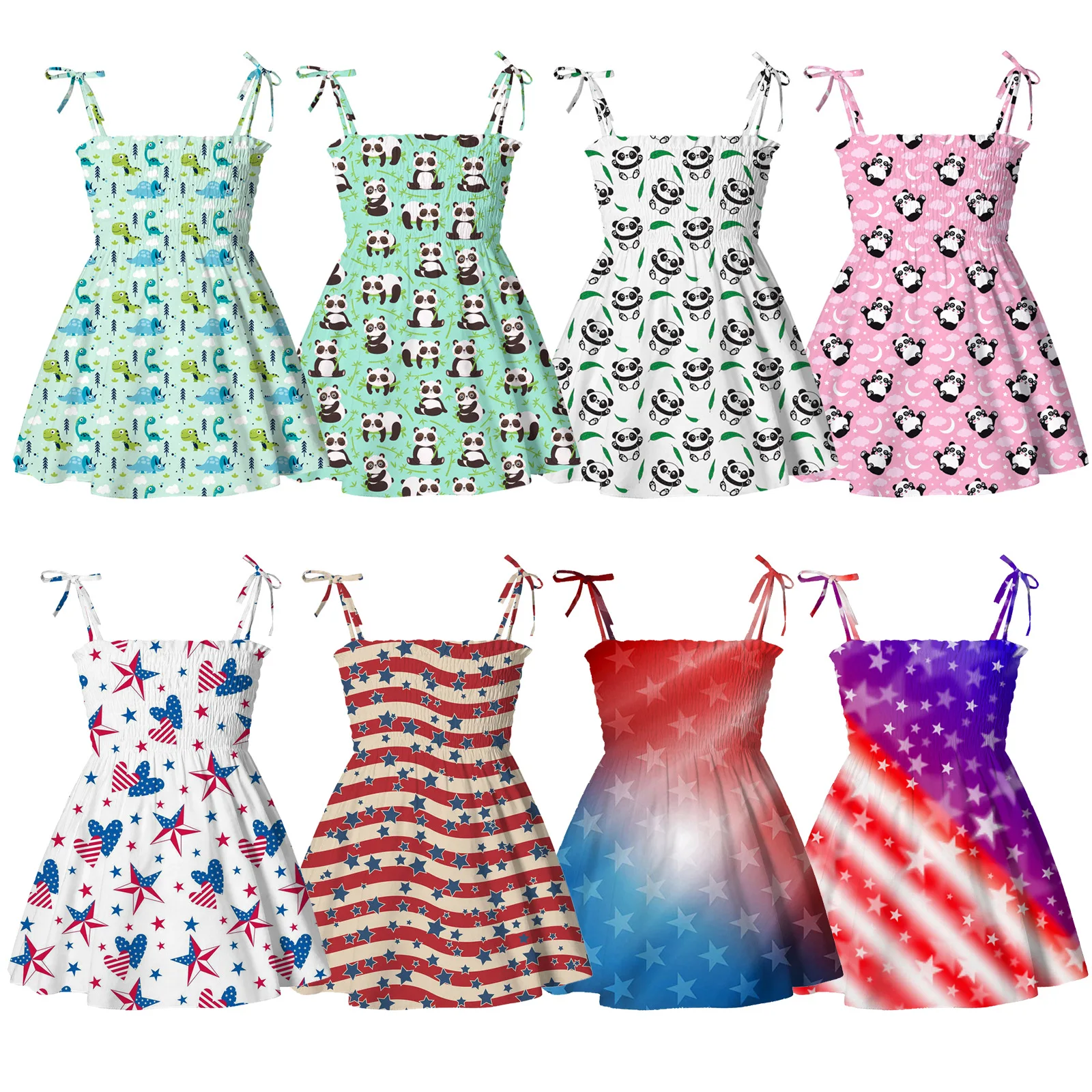 1T-5T Summer Girls Lace Up Halter Print Dress Children Clothes  Girls Dress  Baby Girl Dress  Kids Clothes