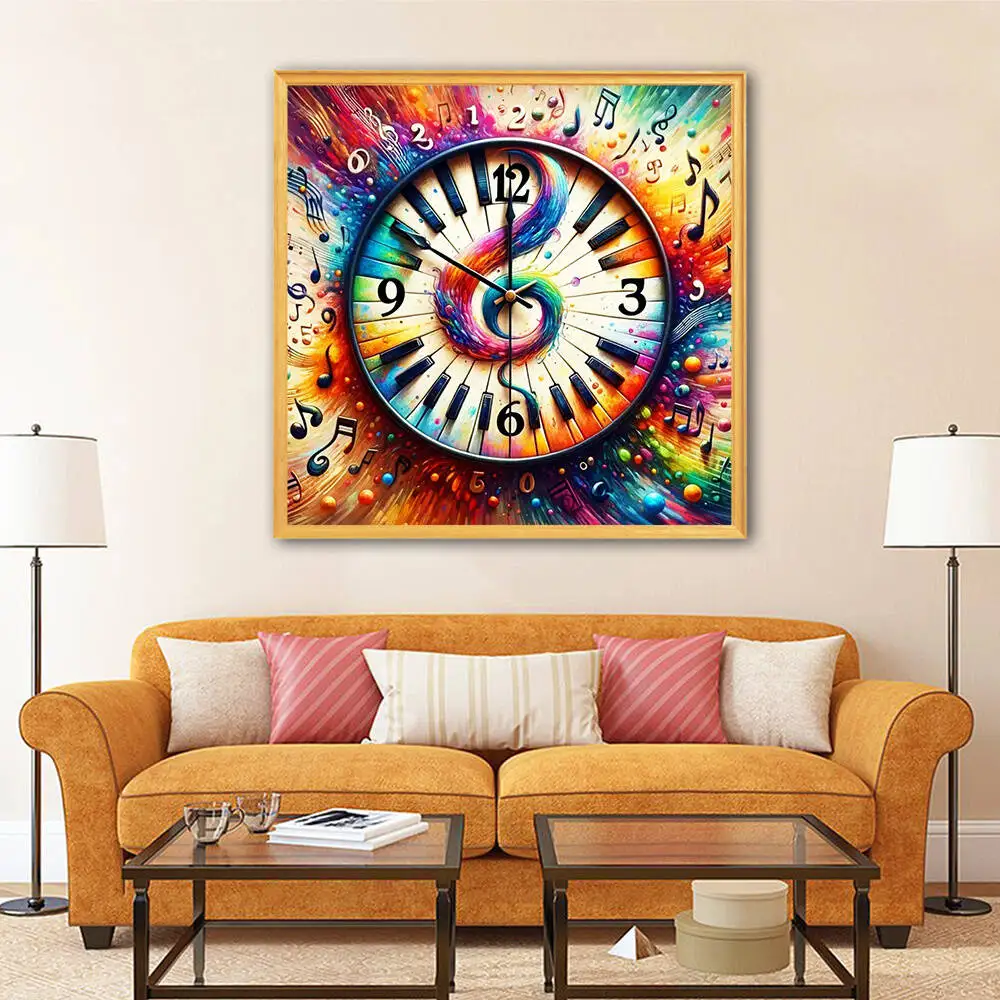 HUACAN Diamond Painting Landscape Piano Clock Rhinestone Pictures Diamond Mosaic Music Note Embroidery Scenery Wall Decoration
