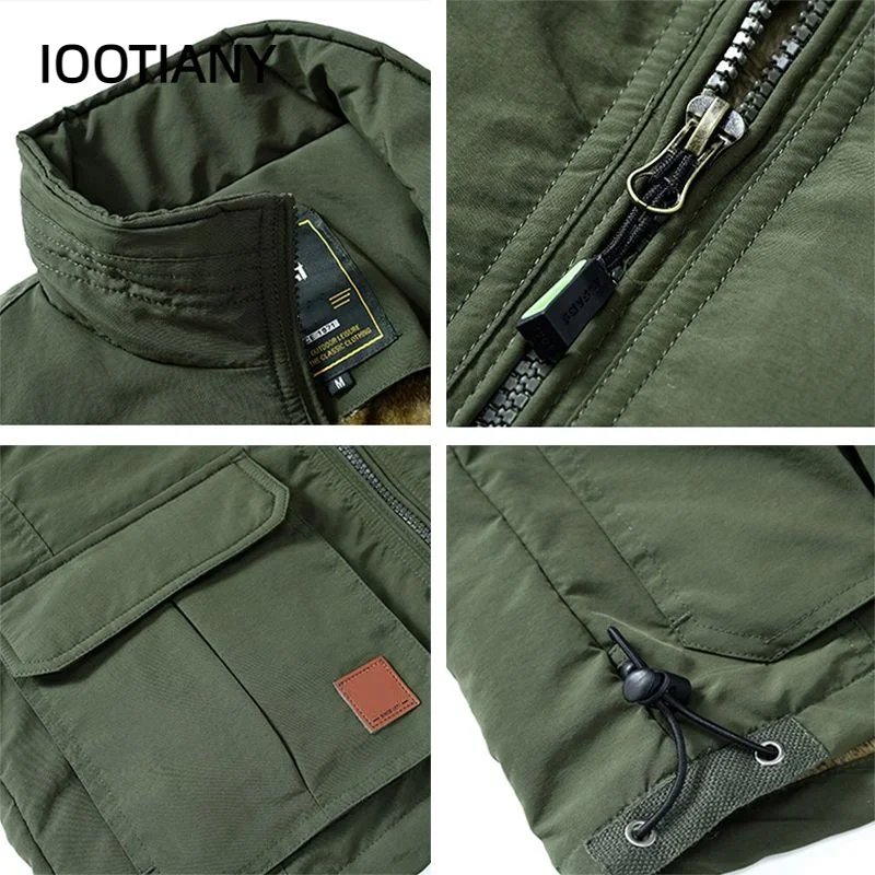 تأثيري الشتاء الرجال الصوف سترة دافئة مع جيوب كثيرة الخريف الذكور عادية سميكة متعددة جيب صدرية جديد جاكيت بلا إكمام