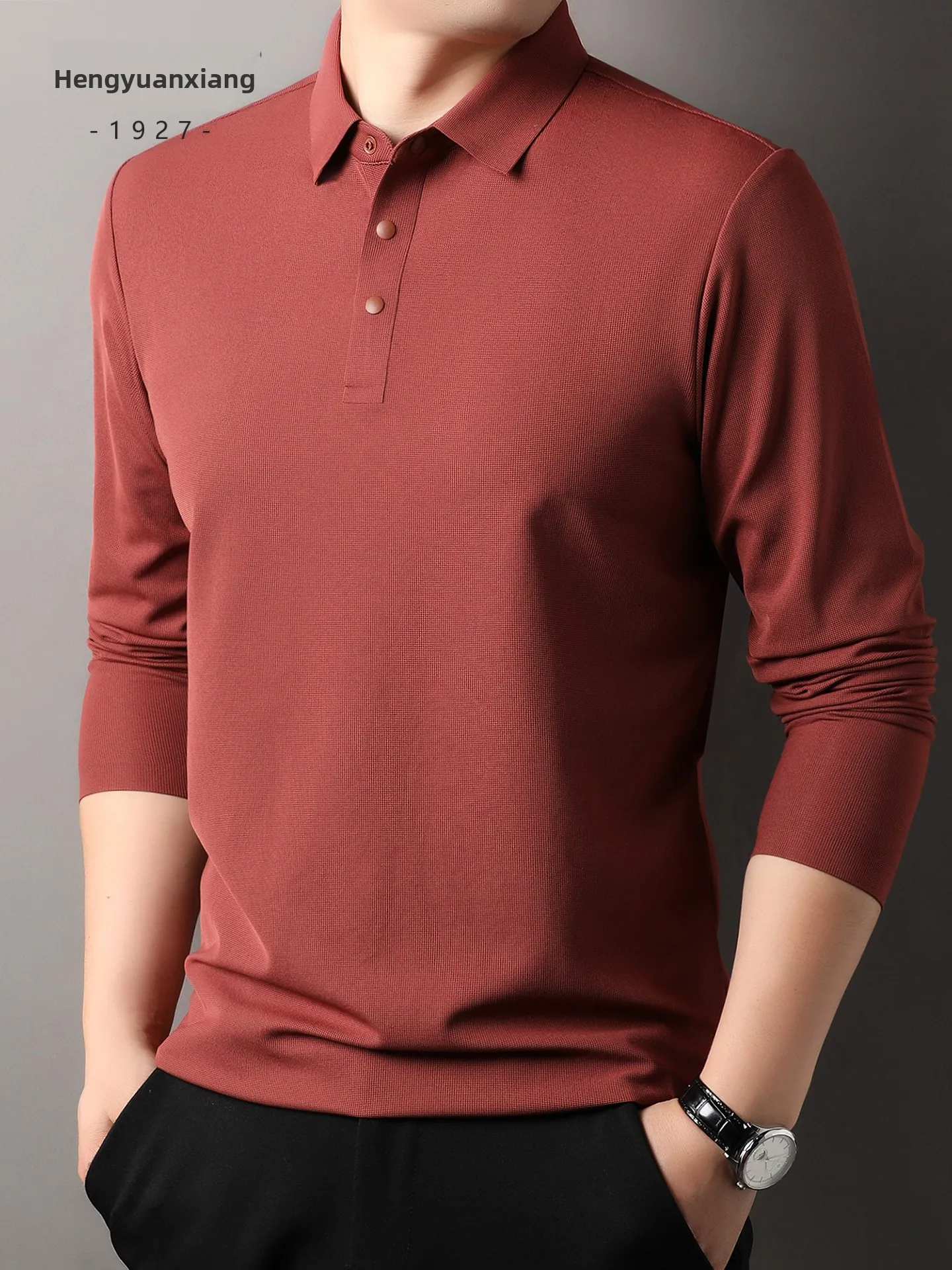 Hengyuanxiang Men's  Shirt Fleece Lined Long Sleeve  Neck Base Layer Shirt Fashionable Urban Style Standard Fit