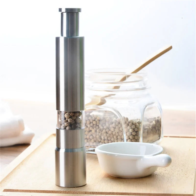 

F-F 2PCS Manual Salt And Pepper Grinder Set Stainless Steel Push Button Grinder Thumb Grinder For Black Pepper Sea Salt