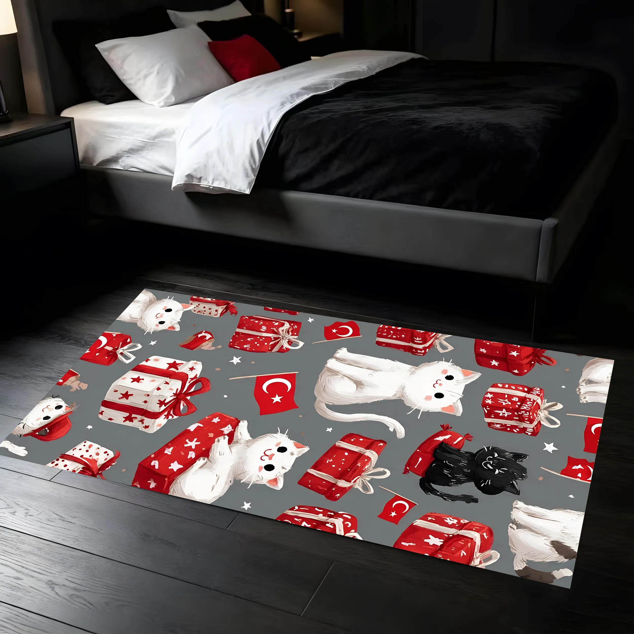 2D Carpet Cute Cat Star Moon Elements Adorable Cartoonish Bright Eye Catching Creating Festive Atmosphere Halloween