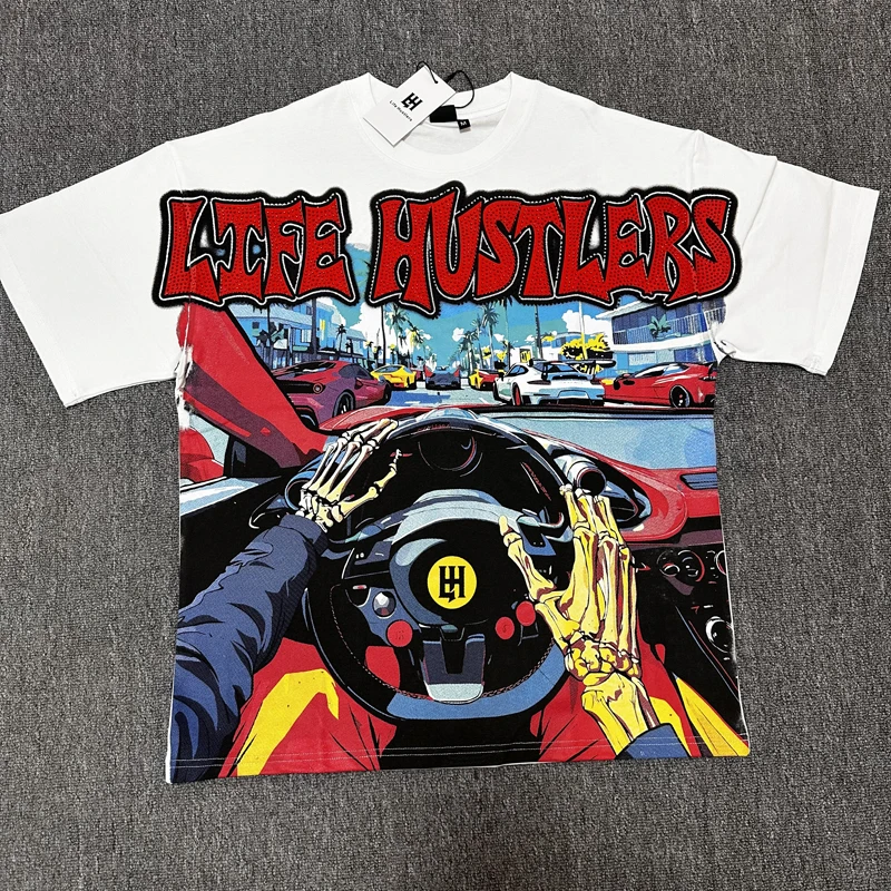 Summer New Style American Style High-quality Life Hustlers Short Sleeved Loose Fitting Trend Printed T-shirt Men Women