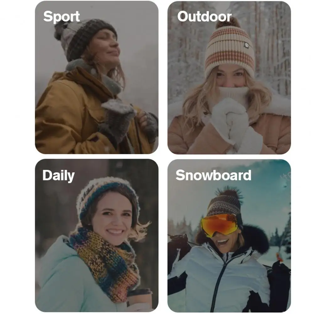 Sarung tangan syal topi musim dingin Set bungkus leher kubah bersepeda luar ruangan musim dingin dengan dekorasi bola bulu tebal uniseks untuk kehangatan untuk nyaman