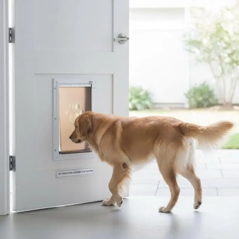 

Pet door/dog flap made of aluminum frame with lock and flap system, 337 x 509 mm, weatherproof, suitable for cats, dogs, and kittens (White-L), easy installation
