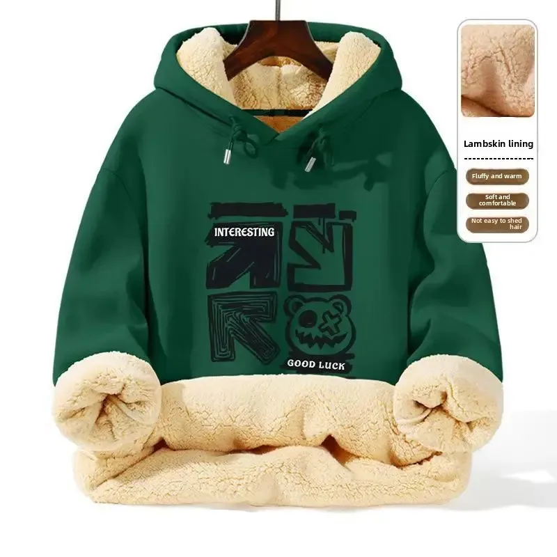 سميكة لامب المخملية هوديي الرجال العصرية الشتاء صوف مبطن الدفء الاحتفاظ مقنعين سترة الرجال سترة علوية 1/2 #5