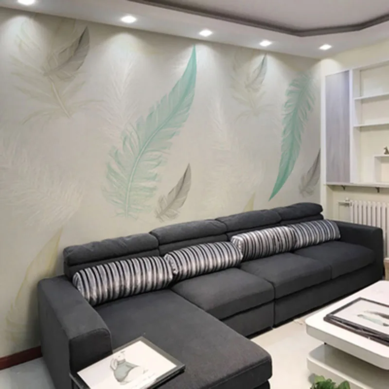 Customized product Nordic simple abstract wallpaper mural 3D watercolor beautiful feather living room bedroom TV background wall