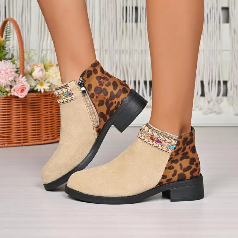 

Сексуальные женские ботинки челси с леопардовым принтом и острым носком, осень 2022, красочные замшевые ботильоны с тканым ремешком и боковой молнией, модные ботильоны в стиле вестерн
