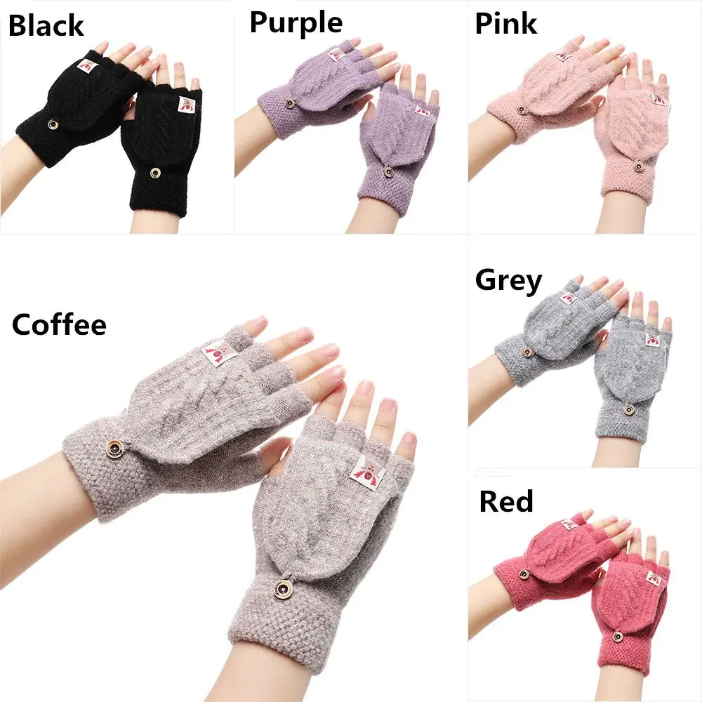 Christmas Gift Winter Soft Keep Finger Warm Flip Thicken Warm Knitted Gloves Half Capped Fingerless Mittens