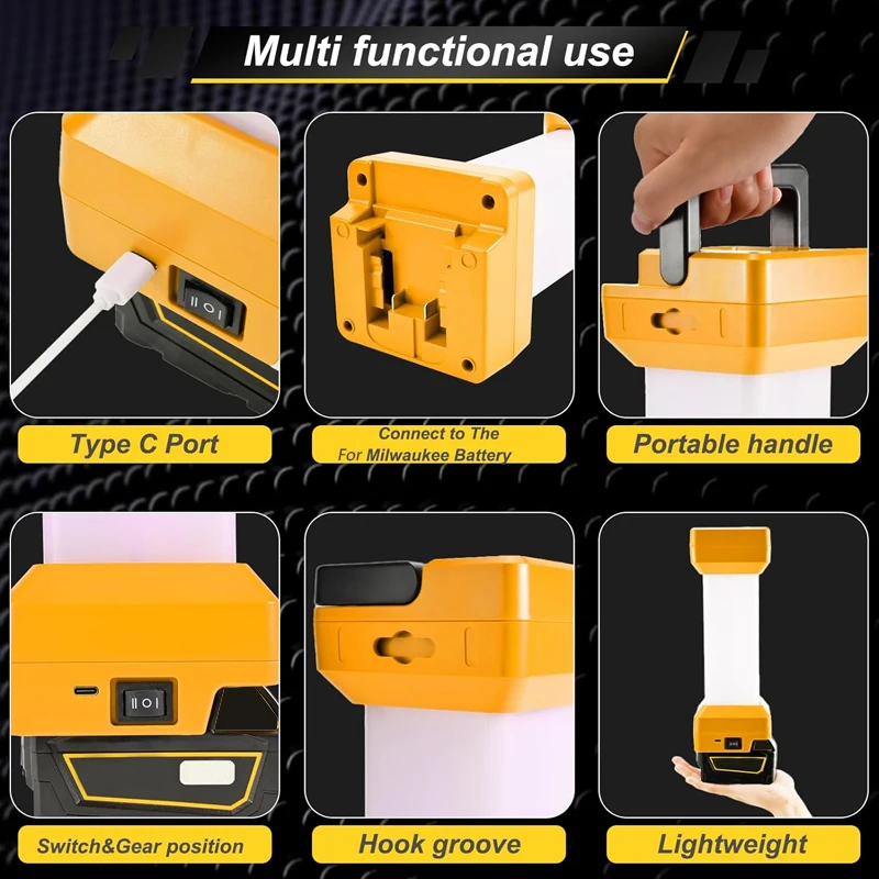 

Для DEWALT/Milwaukee светодиодный рабочий фонарь с USB 18 В 20 В литий-ионный аккумулятор 1500LM Кемпинговый фонарь для чрезвычайных ситуаций в мастерской, предотвращения