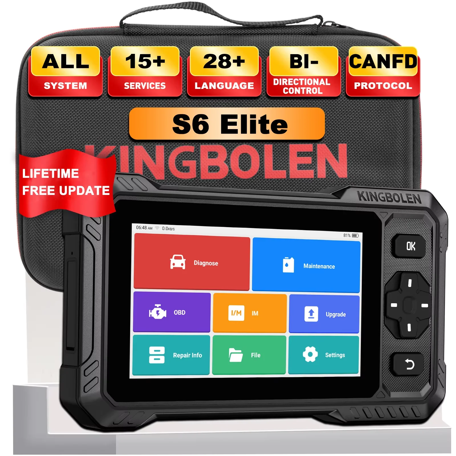 Kingbolen S6 Elite / S6 OBD2 Scanner Scan Tool, 15 Reset, Active Test, All System Car Diagnostic Scanner, CAN FD/FCA/Renault SGW