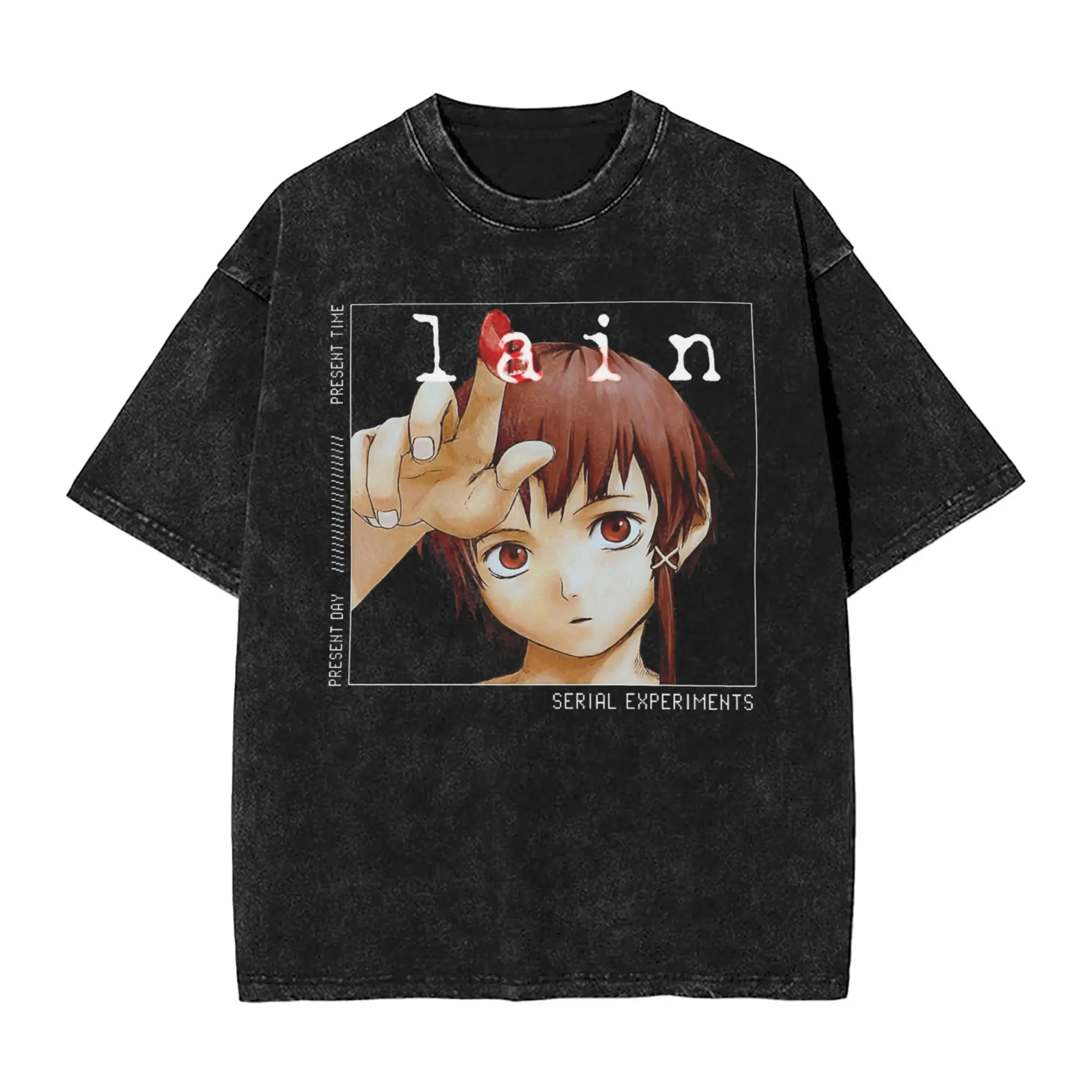

Девушка серийные эксперименты Lain аниме стираная футболка пара повседневные футболки летние футболки с круглым вырезом для отдыха с принтом одежда больших размеров