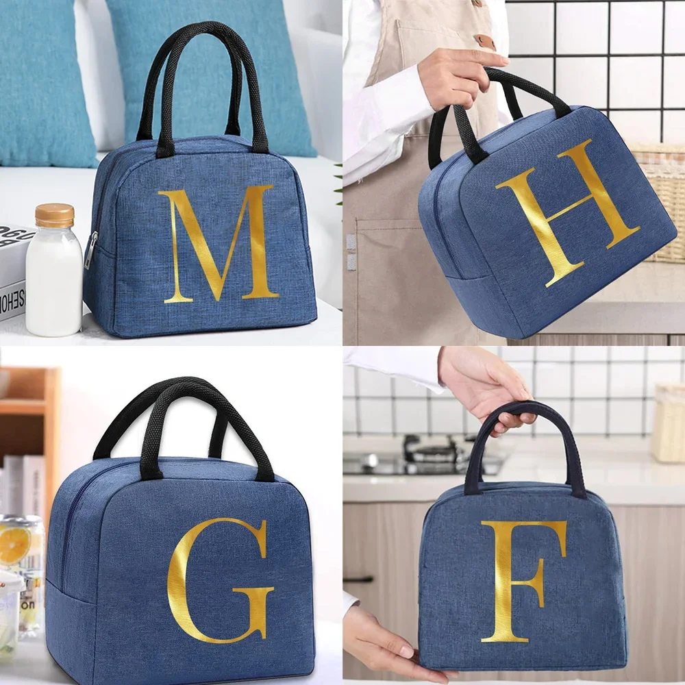 

Lunch Bag Insulated Thermal Box Cooler Tote Unisex Organizer Food Picnic Lunchbox Storage Bags Handbag Letter Initials Pattern