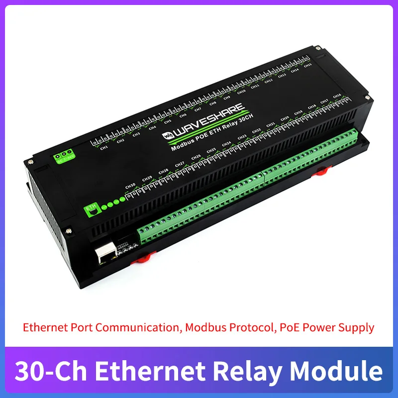 30-Ch Ethernet Relay Module Modbus RTU/Modbus TCP Protocol PoE Port Communication With Various Isolation And Protection Circuits