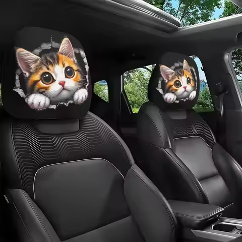 2PCS Cute Orange Cat Car Head Pillowcase, Funny Double Sided Printing Fashionable Dustproof Head Pillowcase