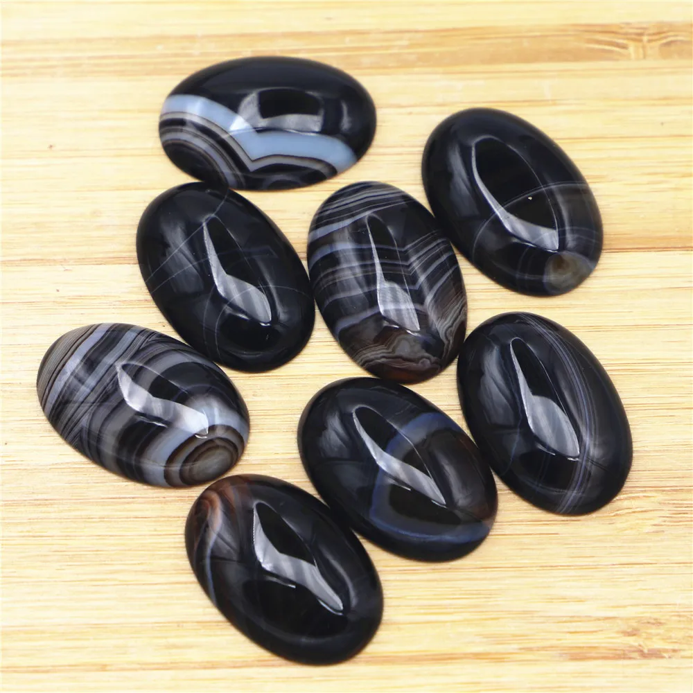 30x20mm Natural Stone Oval Black Striped Agate Cabochon Setting Beads Fit Jewelry Making Supplies 12Pcs Wholesale Free Shipping