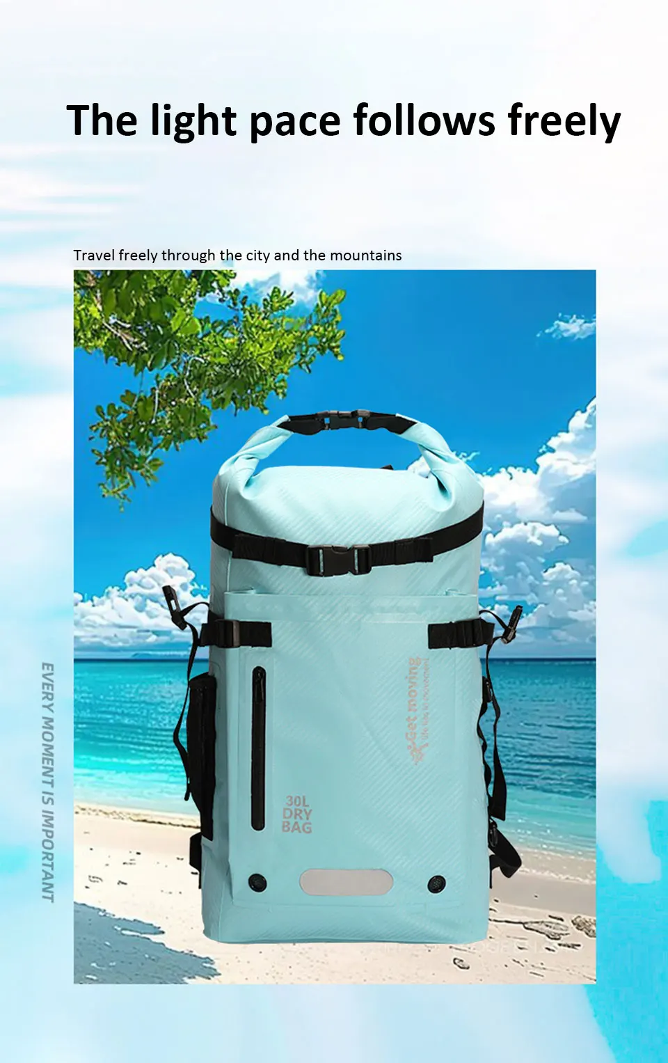 30L Trockentasche mit großem Fassungsvermögen, Trocken- und Nasstrennung, wasserdichter Schwimmrucksack für Reisen/Wassersport/Wandern, Aufbewahrungstasche – Detail 1