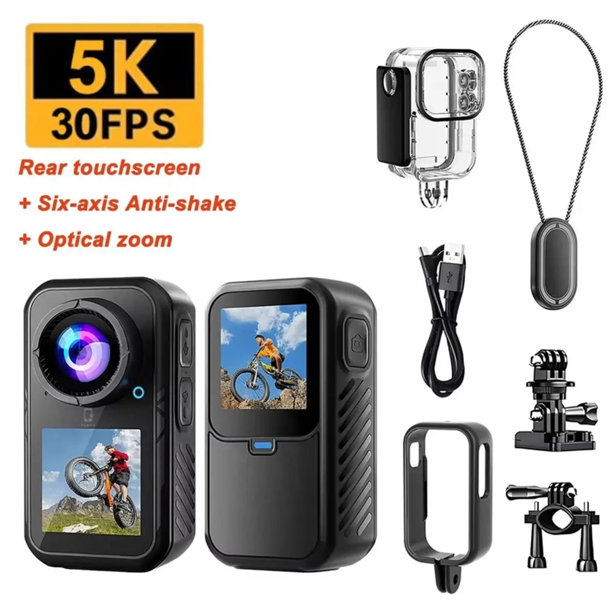 A61P 5K Thumb Camera Anti-Shake WiFi Action Camera 5X ZOOM Touchscreen Vlog Body Cam Outdoor Pocket Bicycle Video Recorder