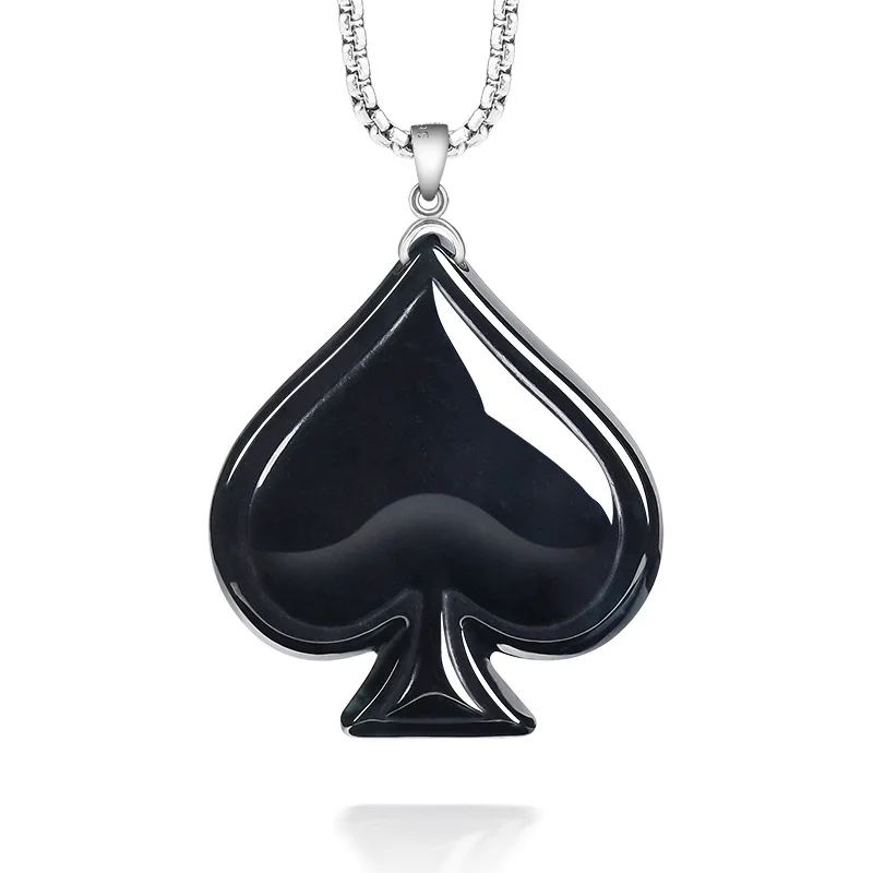 

S925 Silver Natural Real Emerald Black Chicken Color Spade A Pendant Myanmar Jadeite Necklace Jewelry Charm Designer Luxury