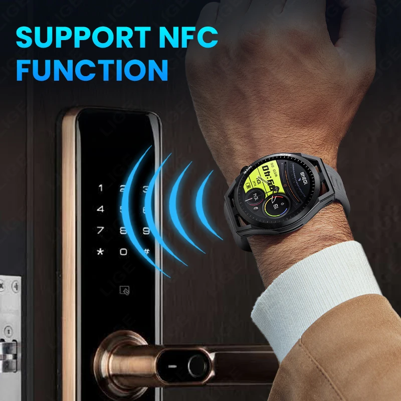 軍事アウトドアスポーツ NFC スマートウォッチメンズ 3ATM 防水心拍数フィットネスブレスレット Bluetooth 音声通話スマートウォッチ 2025