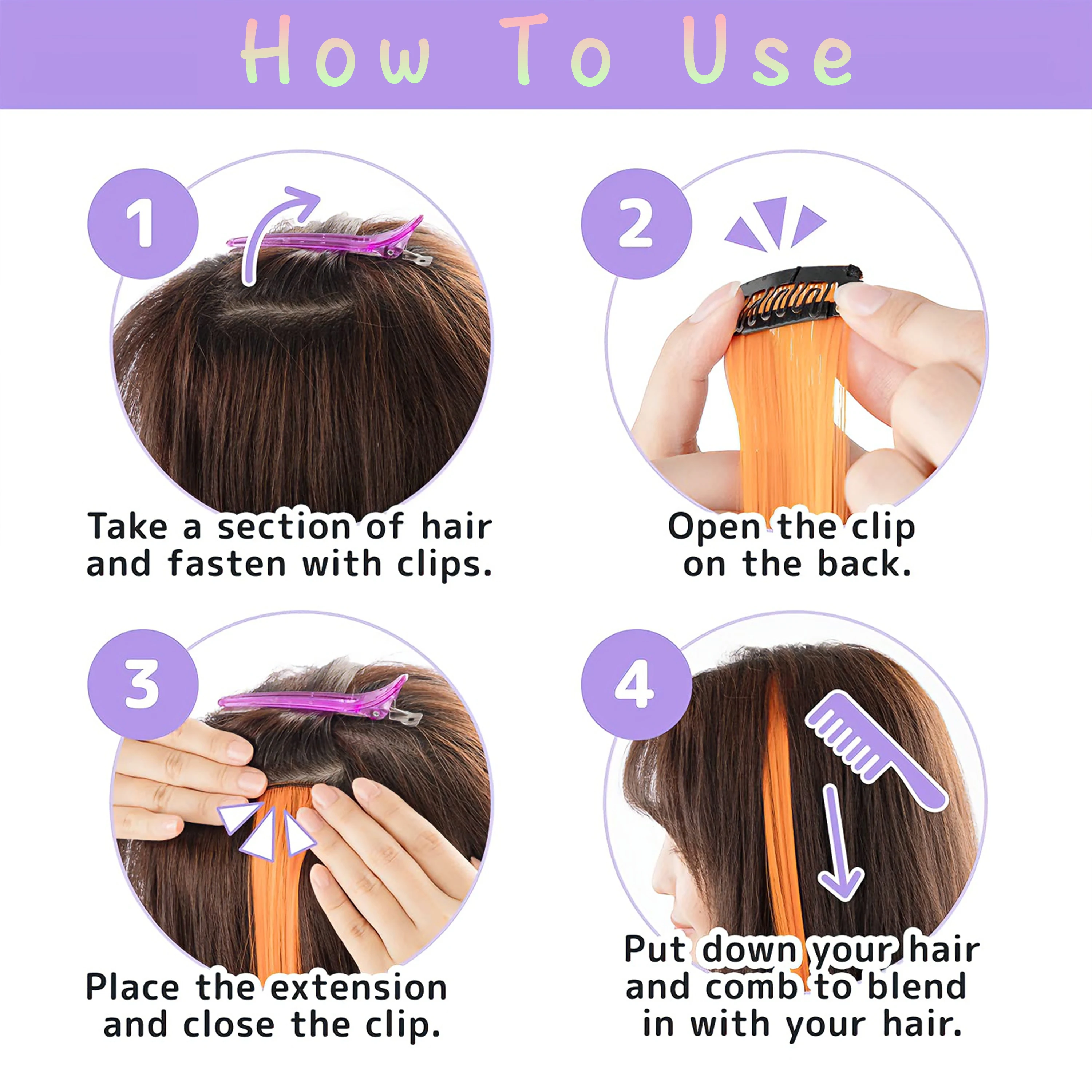 Wigundle sintético longo e reto extensão do cabelo arco-íris colorido peruca para mulheres e meninas uso diário do cabelo