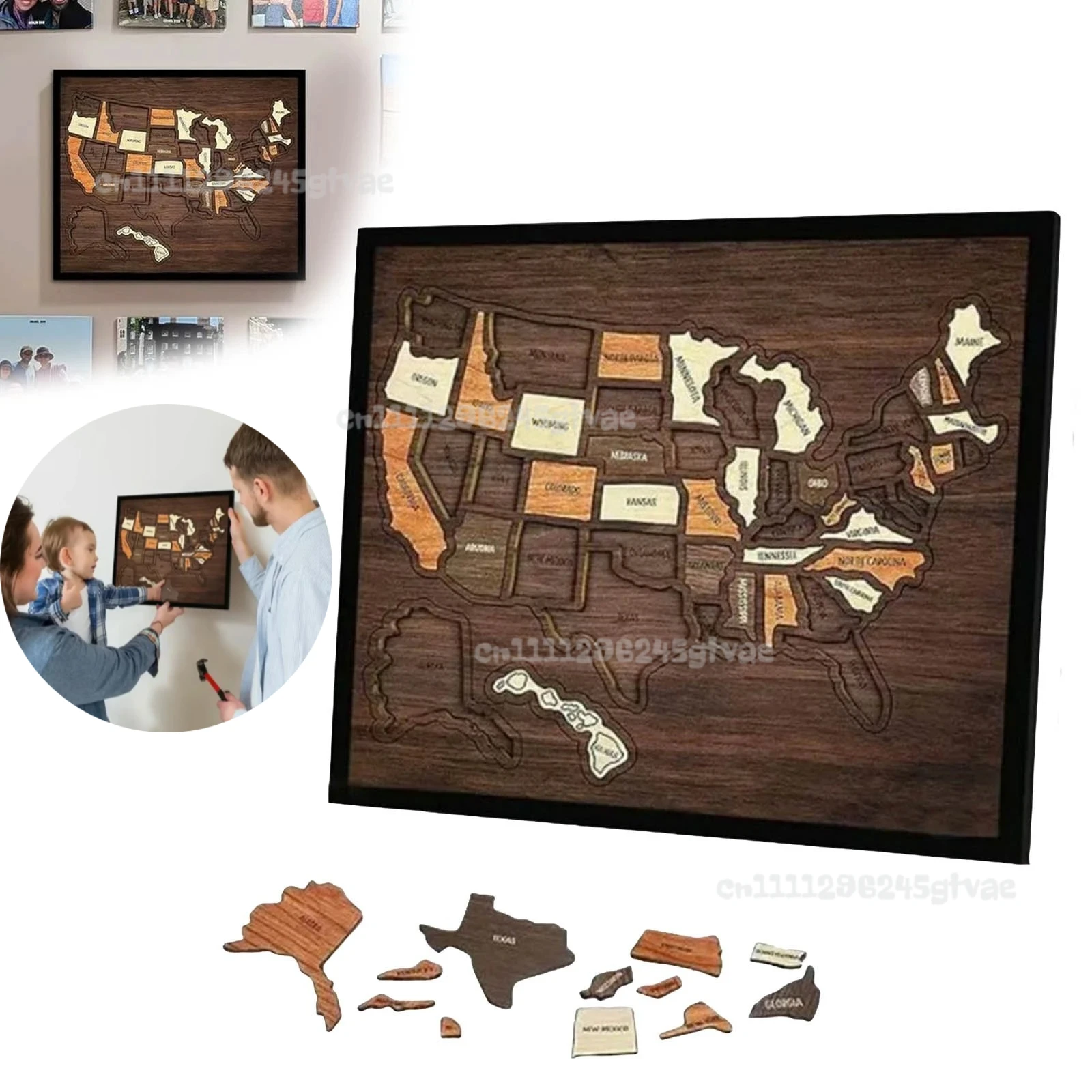Puzzle de carte portable de 30 cm, jouet éducatif interactif pour l'apprentissage de la géographie des 50 États, décoration d'intérieur