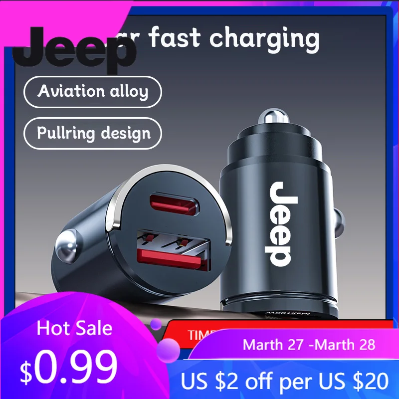 

USB Type-C адаптер-зарядное устройство для прикуривателя автомобиля Jeep, быстрая зарядка, аксессуары для Jeep Grand Cherokee, Wrangler JK, Gladiator, Compass