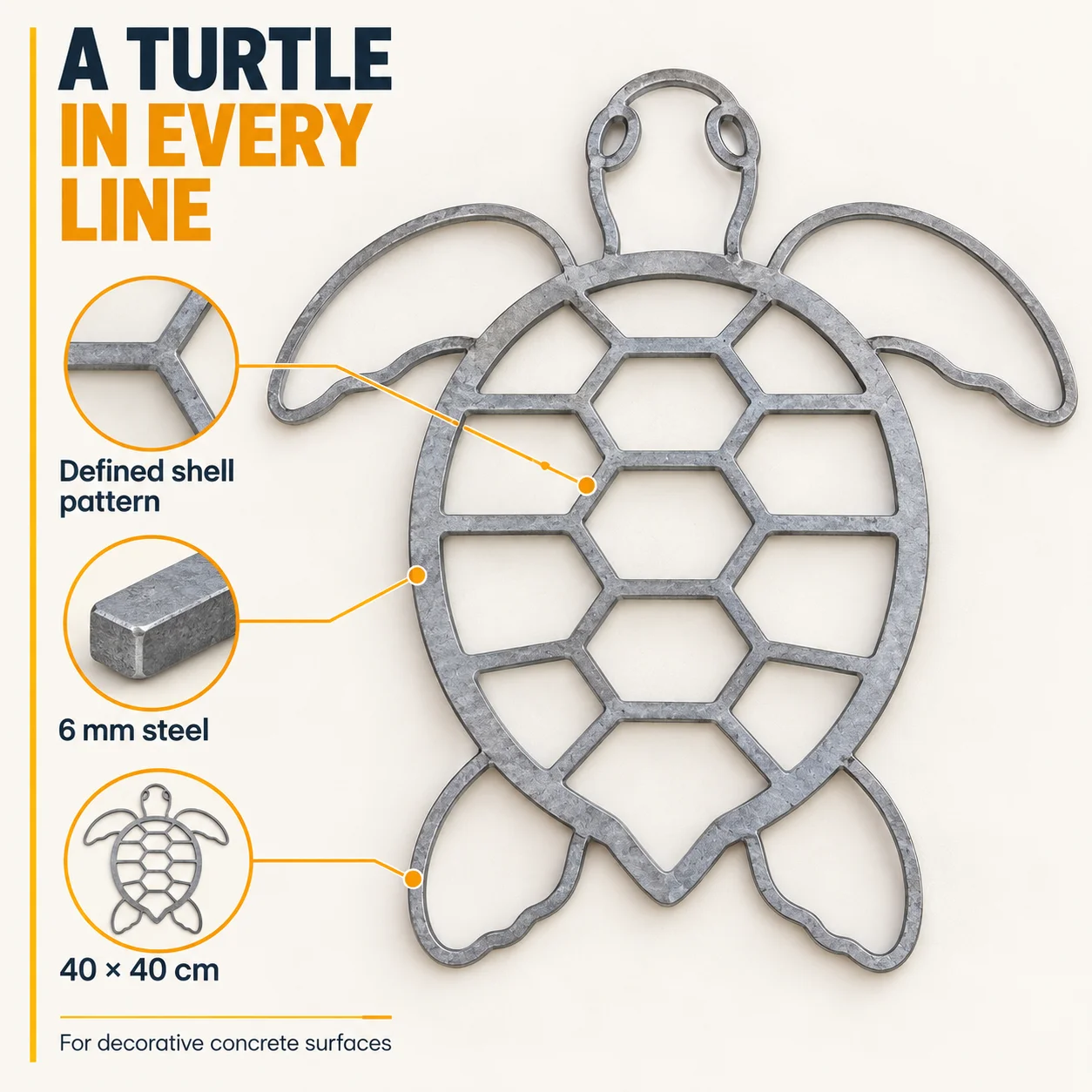 Concrete Molds for Garden Sea Turtle Stamp 40x40cm, Reusable Steel DIY Imprint Mold Tool
