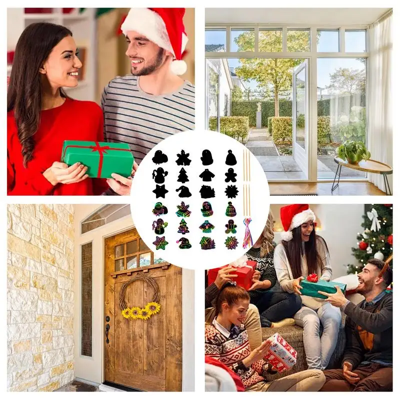 Рождественские карты для царапин с 24X картами, рождественские карты для царапин, зимние рождественские украшения для вечеринки