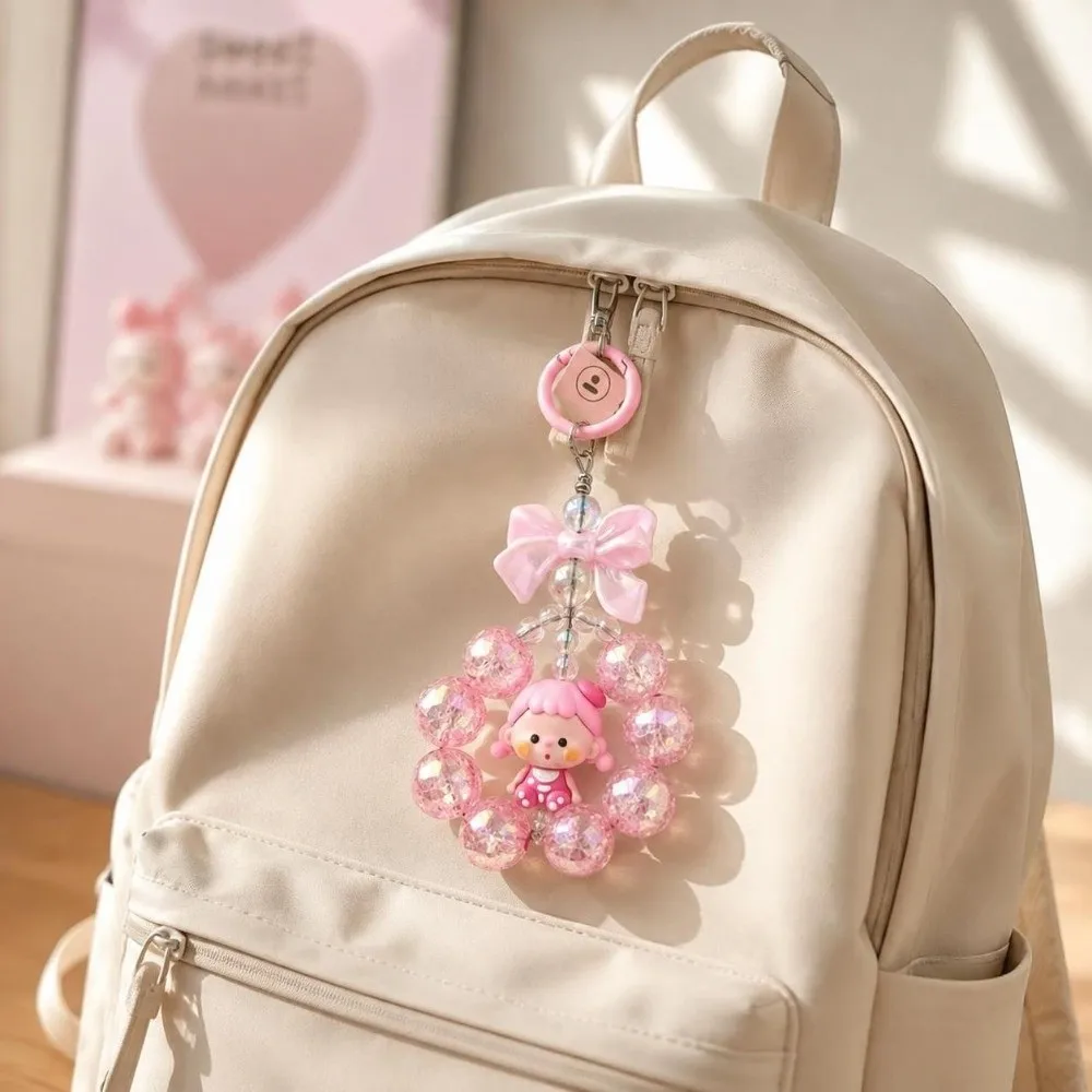 Cute Candy Color Color Beaded Keychain Portable Creative Mobile Phone Lanyard Cartoon Handbag Charm Gift