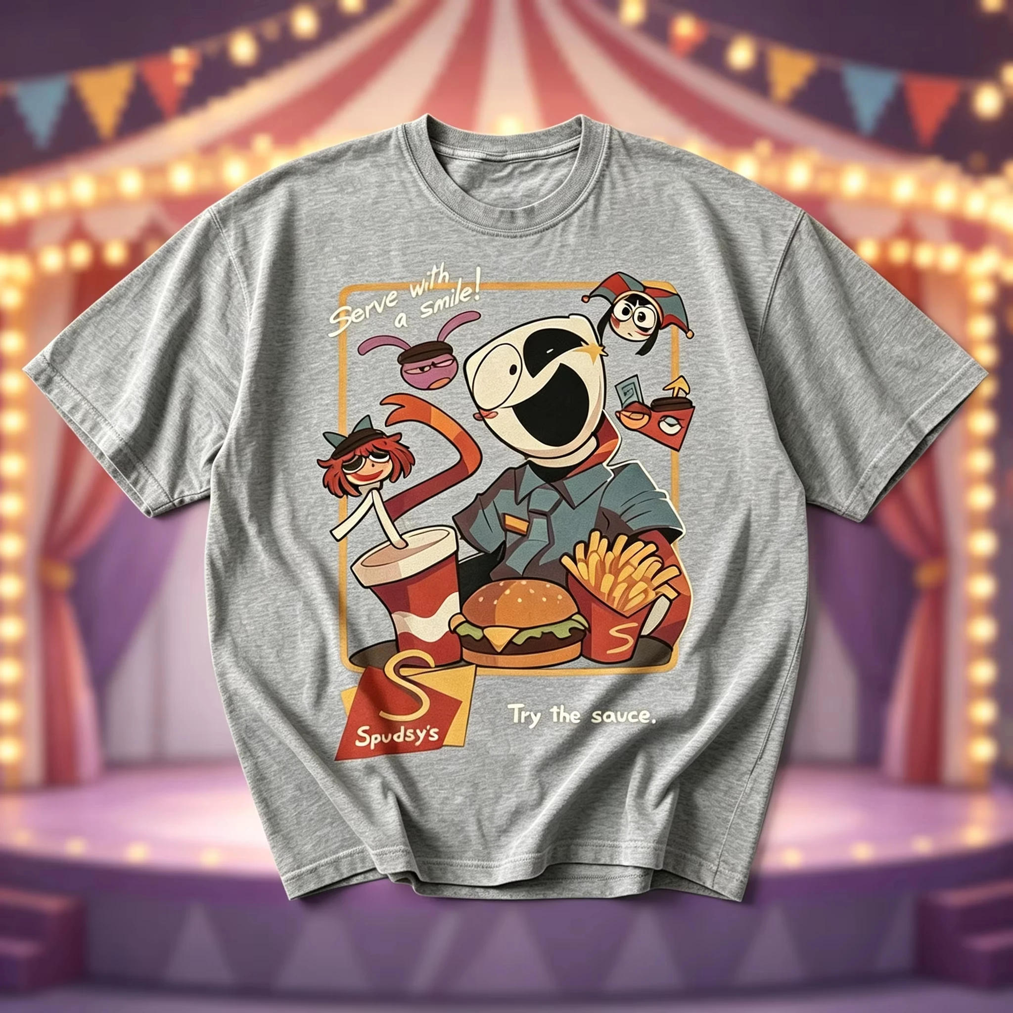 Retro Funny Digital Circus Graphic Print T Shirt Adults Unisex Summer Loose Short Sleeve Printed T Shirt Daily Street Wear