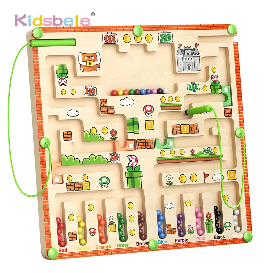 Labirinto Montessori Gioco da tavolo Numero Ordinamento dei colori e abilità motorie fini Labirinto magnetico in legno Giocattoli educativi per i più piccoli