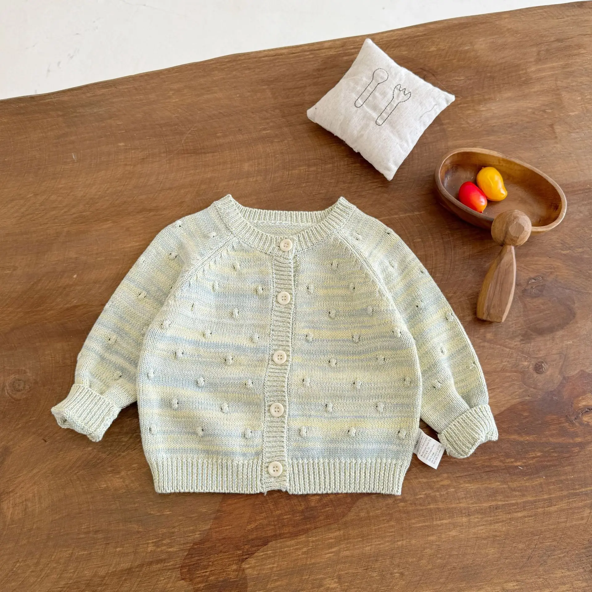Boys Girls Baby Kids Knit Sweater Jacket Spring Autumn New 2026 Mixed Color Bubble Dot Round Neck Knit Cardigan