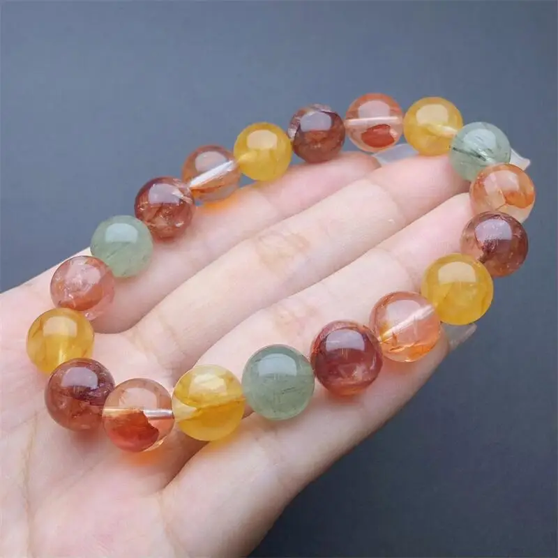 10.5MM Natural Colored Fire Quartz Hematoid Bracelet Handmade Crystal Jewelry Stretch Bangle Children Birthday Gift 1pcs