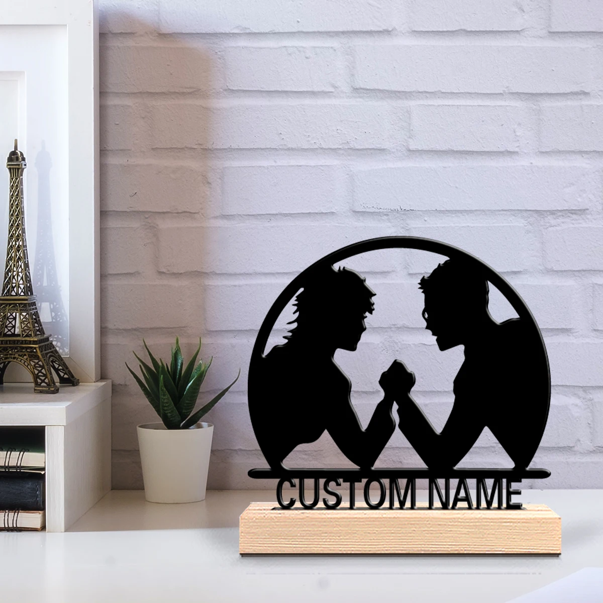 1 pièce – Cadeau vintage personnalisé de lutte de bras avec support en bois, idéal pour la décoration de bureau ou de chambre à coucher