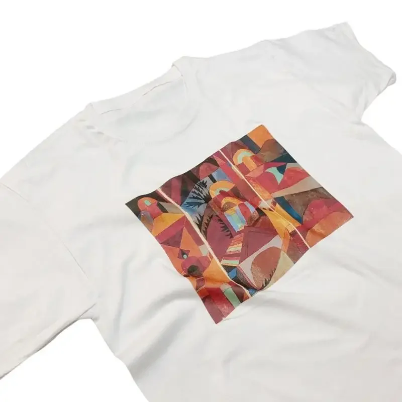 Paul Klee Temple Gardens Vintage Abstract Art T Shirt Burgundy Colours Aztec Design Top