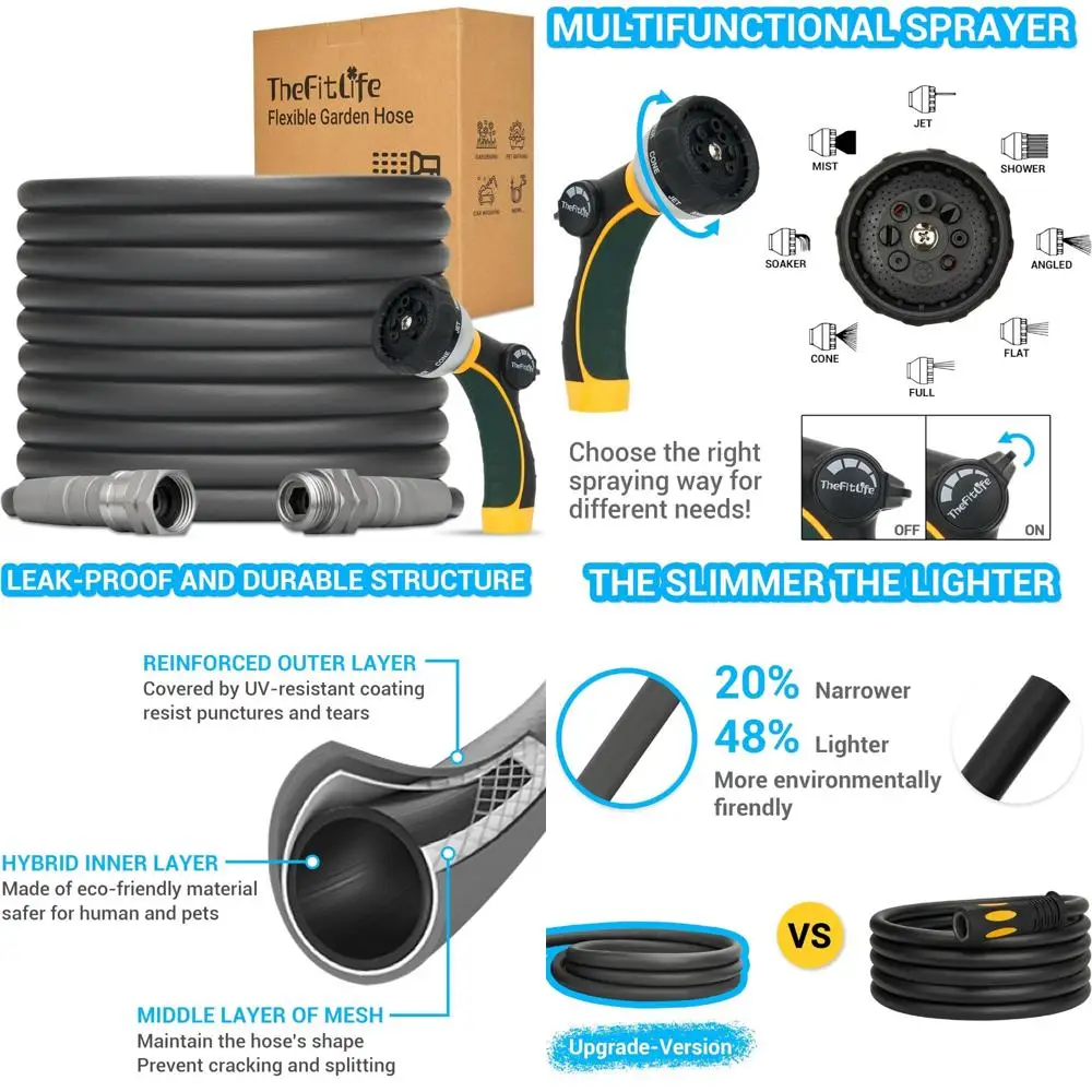 

High-Pressure 75 Feet Outdoor Water Hose with Nozzle and Metal Fittings, Reel Included, Durable 75FT Garden Hose for High-Pressu