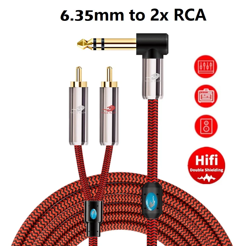 

1/4 Inch TRS Stereo 6.35mm to 2 RCA Male Audio Cable for Amplifier AV Receiver Speaker Home Theater Hi-Fi System Shielded Cord