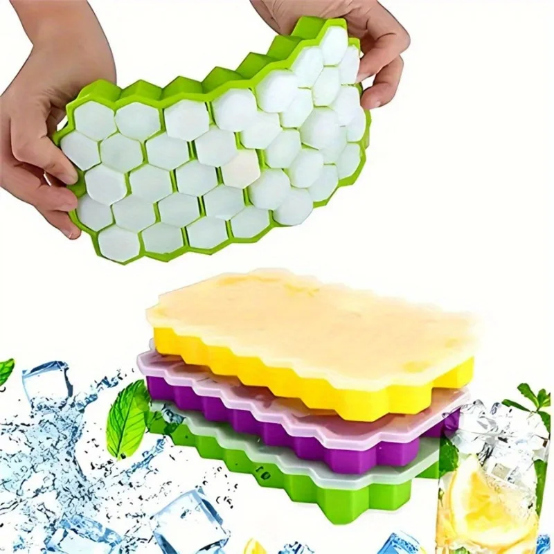 Hexagonal Silicone Ice Tray - Easily Make Ice Cubes and Ice Balls, Food-Grade Material, Lid Design Prevents Odor Transfer, Durable, Easy to Clean, Creates Perfect Ice Cubes, 1 Piece (Random Color) - (Suitable for All Seasons)