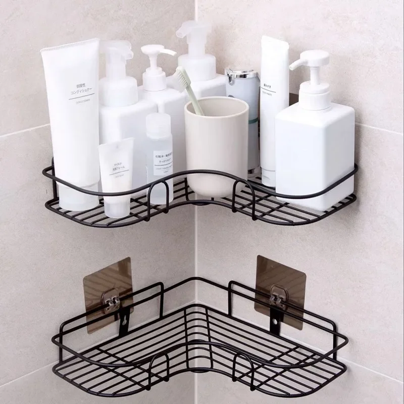 Wall Mounted 3m Sticker Bathroom Shelves Corner Shelf Shower Shelf Toiletries Kitchen Spice Storage Rack Bathroom Accessories