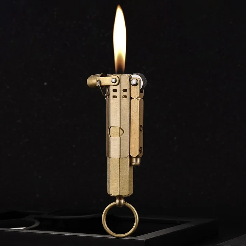 New Novelty Retro Gasoline Lighter Trenches Pure Copper Cigarette Petrol Windproof Grinding Wheel Flint Lighter Men's Gift