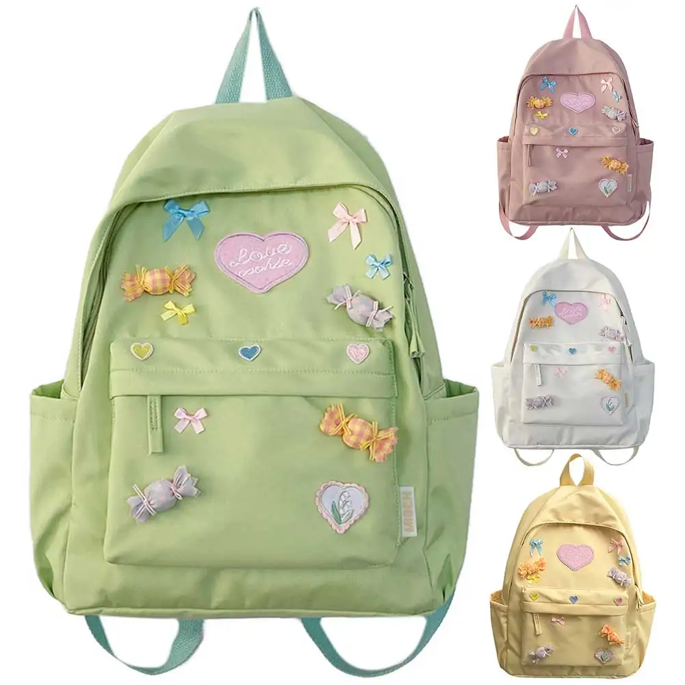 

Women Simple Bow Candy Backpack Large Capacity Laptop Backpack Zipper Closure Candy School Backpack Students Daily Backpack